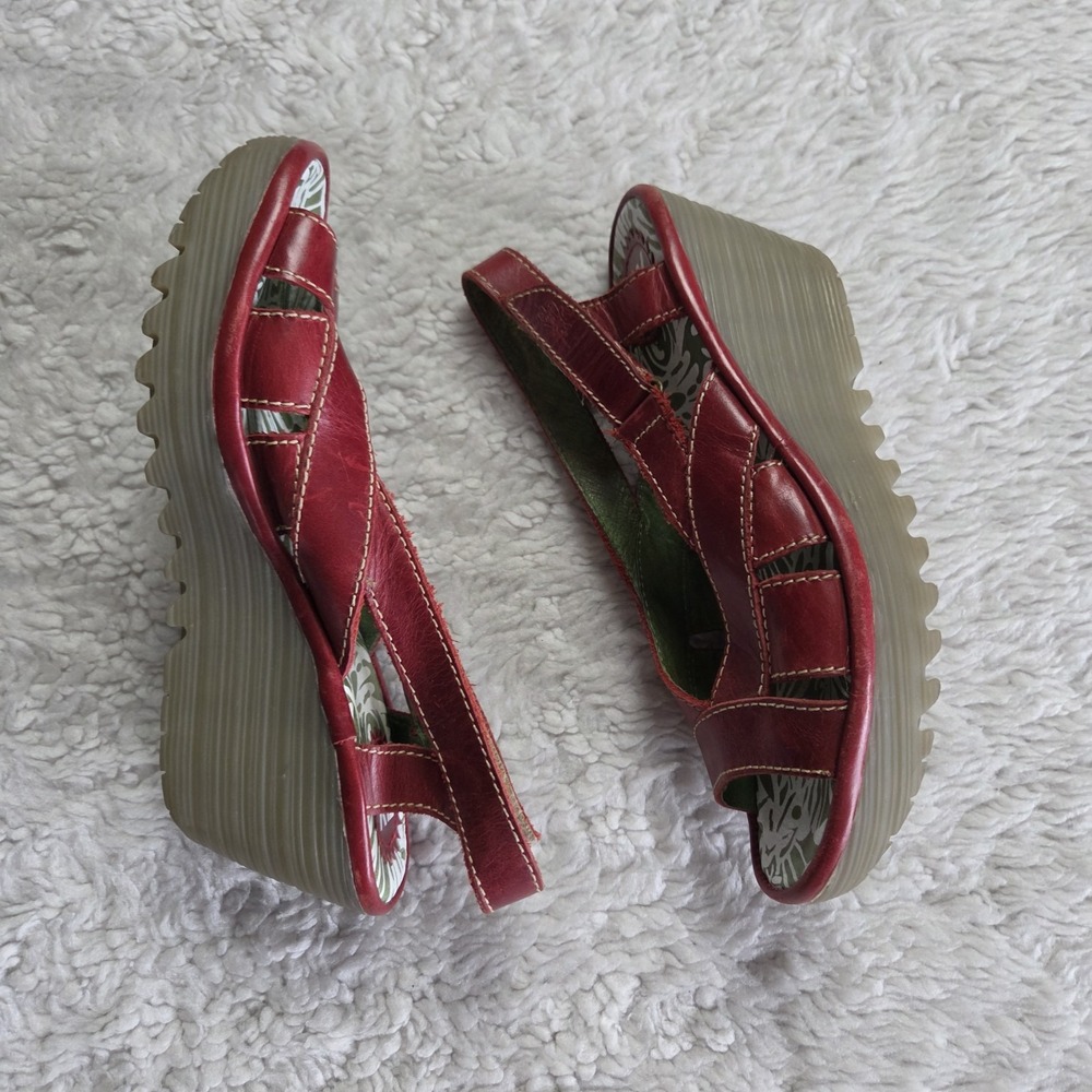 Fly London Strappy Wedge Sandals Red Women's 37 Leather Comfort - Picture 3 of 8